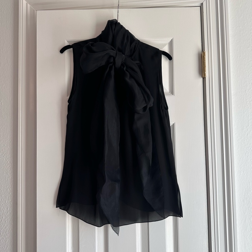 Wes Gordon Black 100% Silk Sleeveless Top with Neck Tie Size 4 perfect condition